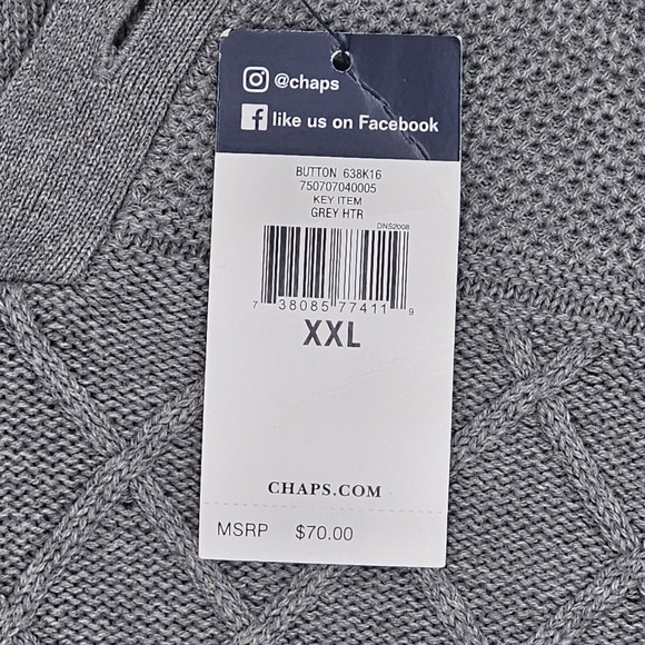 Chaps Men's XXL Gray Heather Button Mock Neck Sweater Knit Pullover NWT - Picture 3 of 3